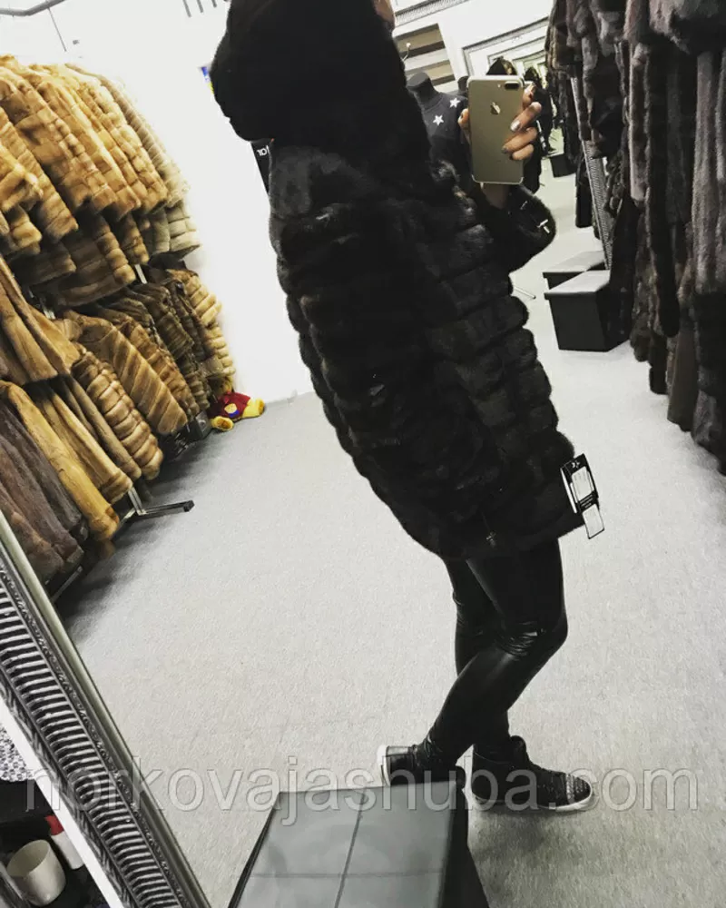 Купить норковый полушубок с капюшоном поперечка размер 40 42 44