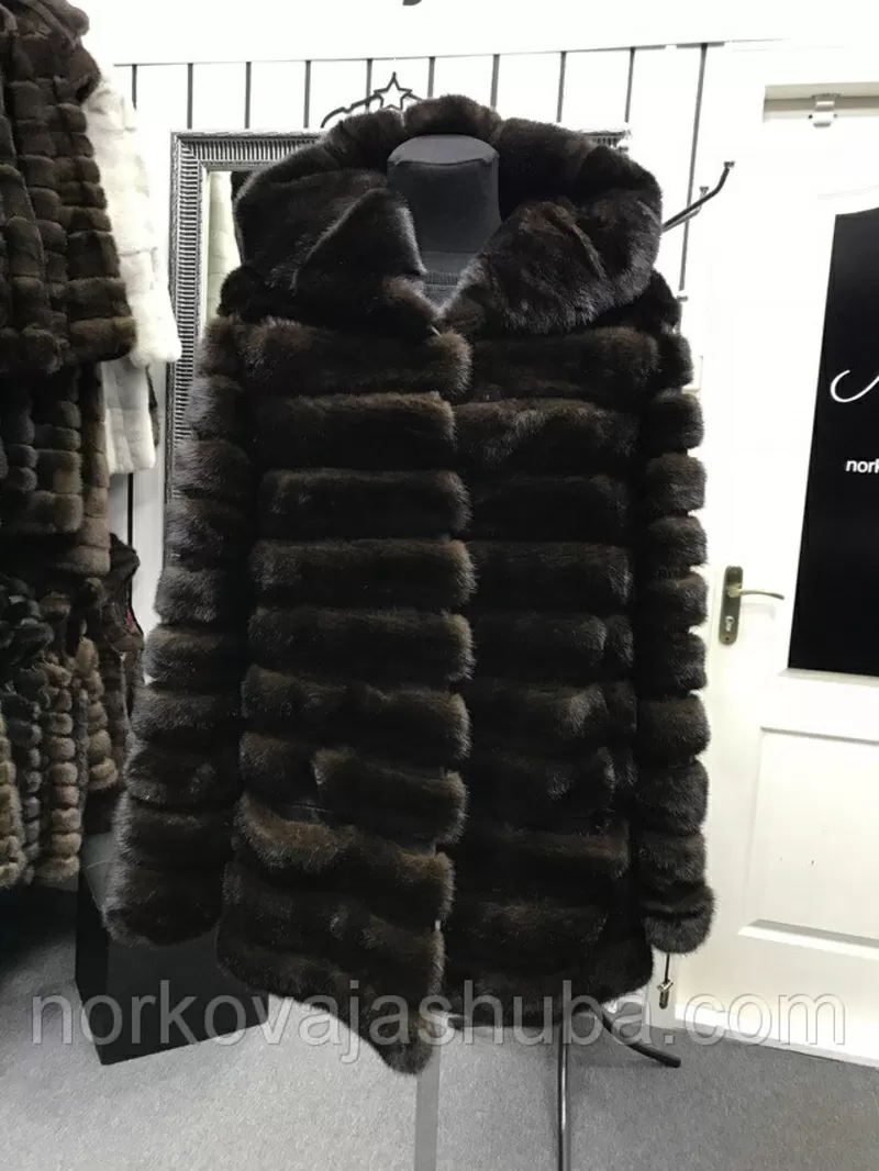 Купить норковый полушубок с капюшоном поперечка размер 40 42 44 5