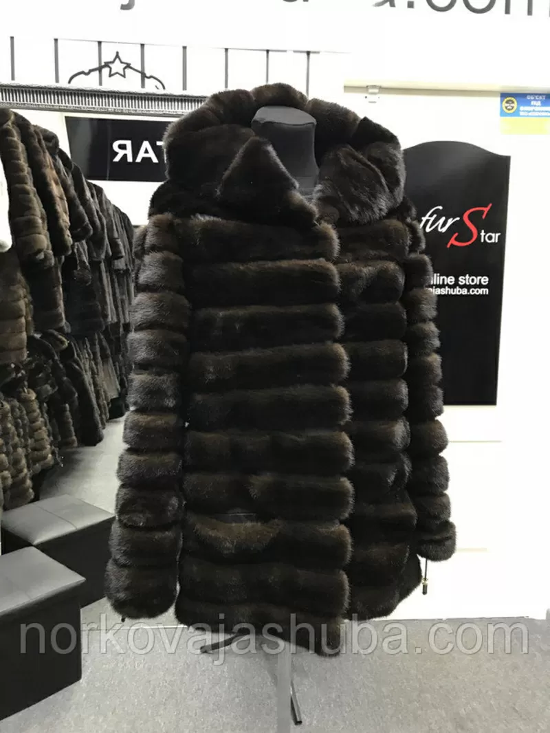 Купить норковый полушубок с капюшоном поперечка размер 40 42 44 4