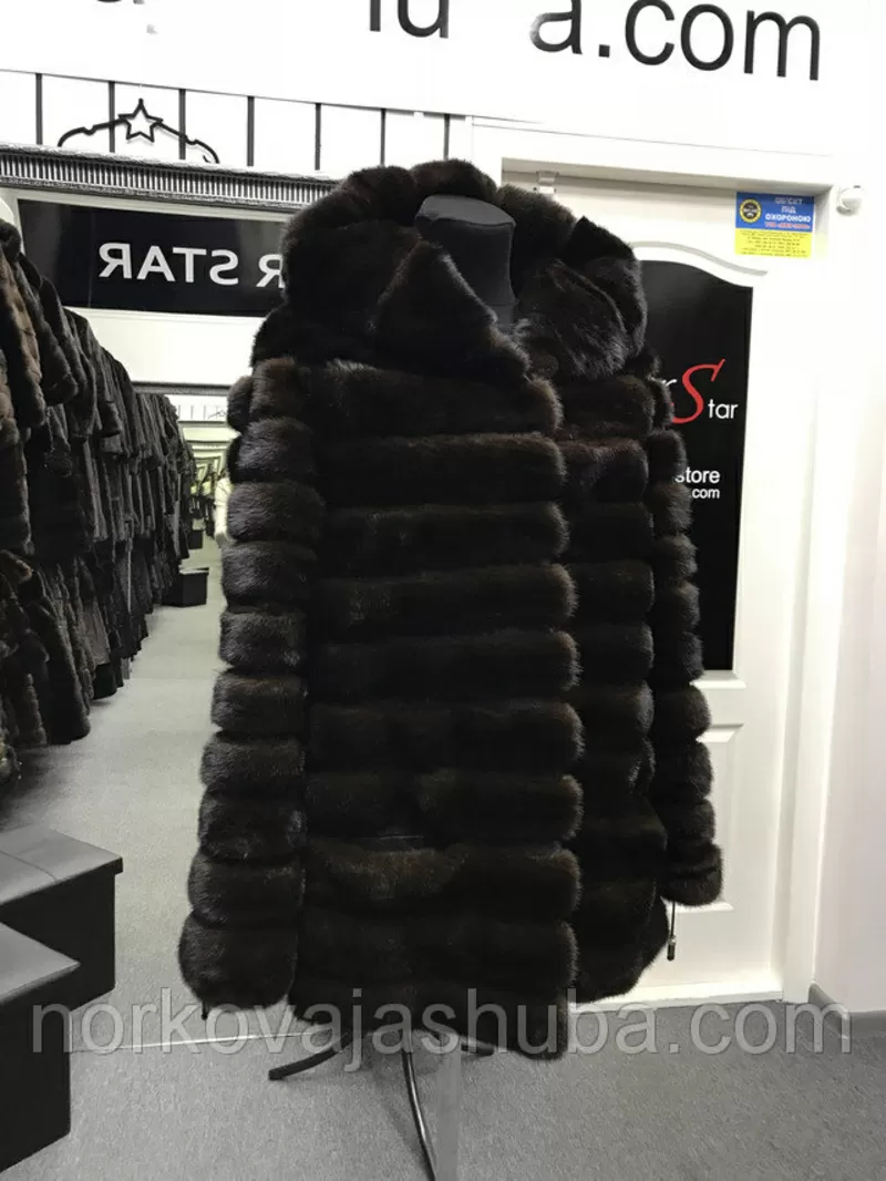 Купить норковый полушубок с капюшоном поперечка размер 40 42 44 3
