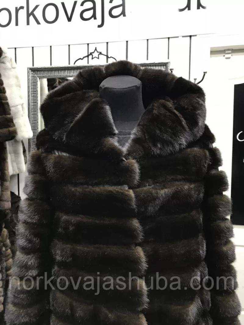 Купить норковый полушубок с капюшоном поперечка размер 40 42 44 2
