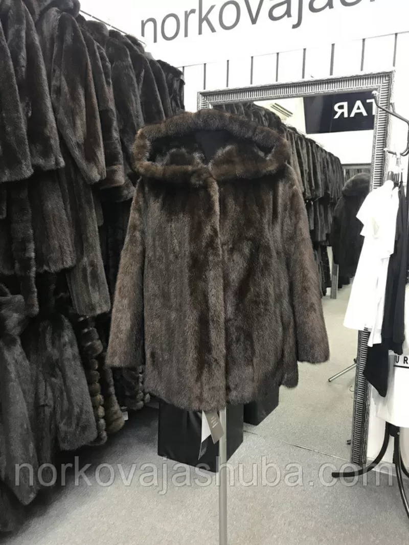 Фирменный полушубок из канадской норки с капюшоном 46 48 распродажа 4