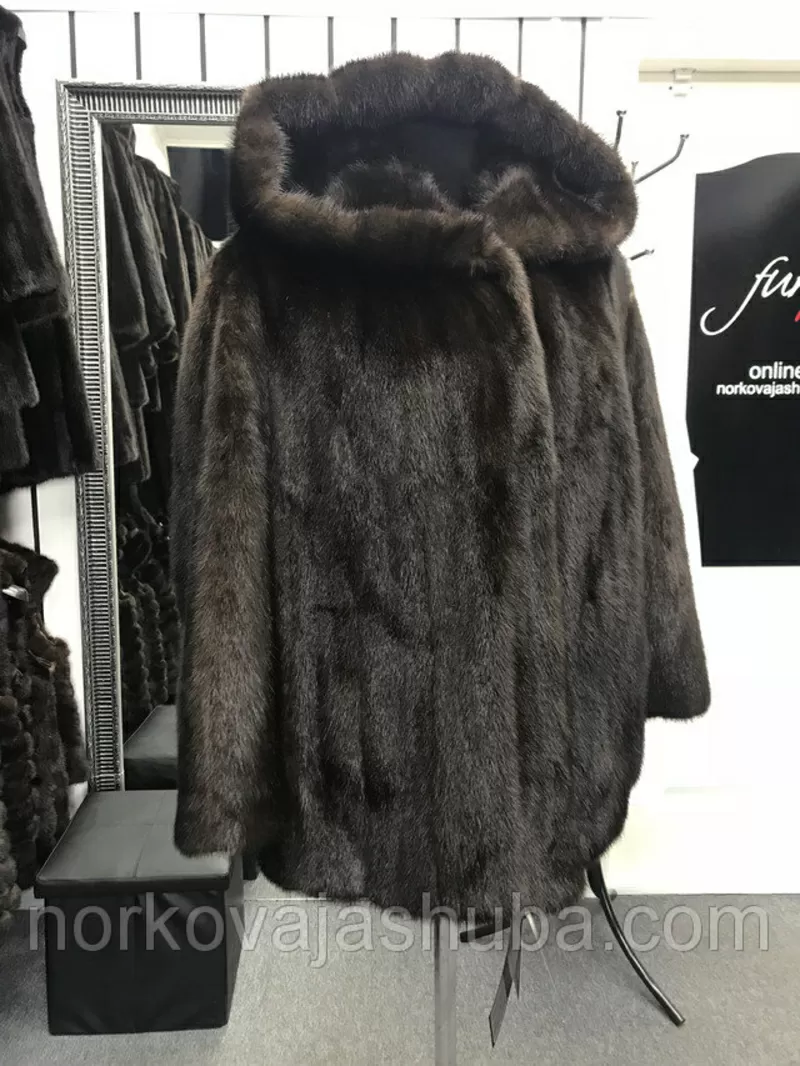 Фирменный полушубок из канадской норки с капюшоном 46 48 распродажа 3
