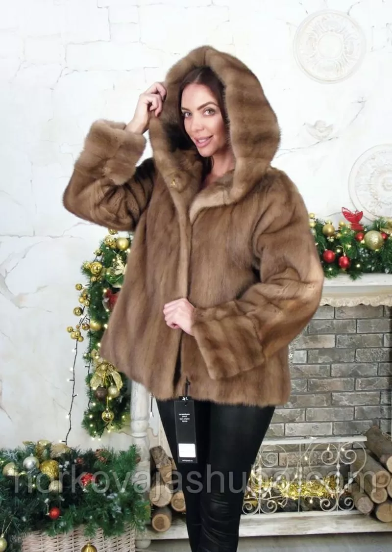 Женский норковый полушубок с капюшоном размеры 46 48