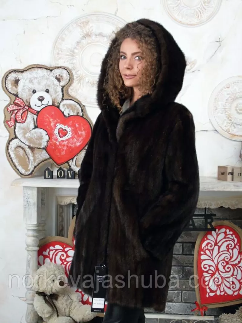 Стильная шуба норковая с капюшоном размеры 44 46 48