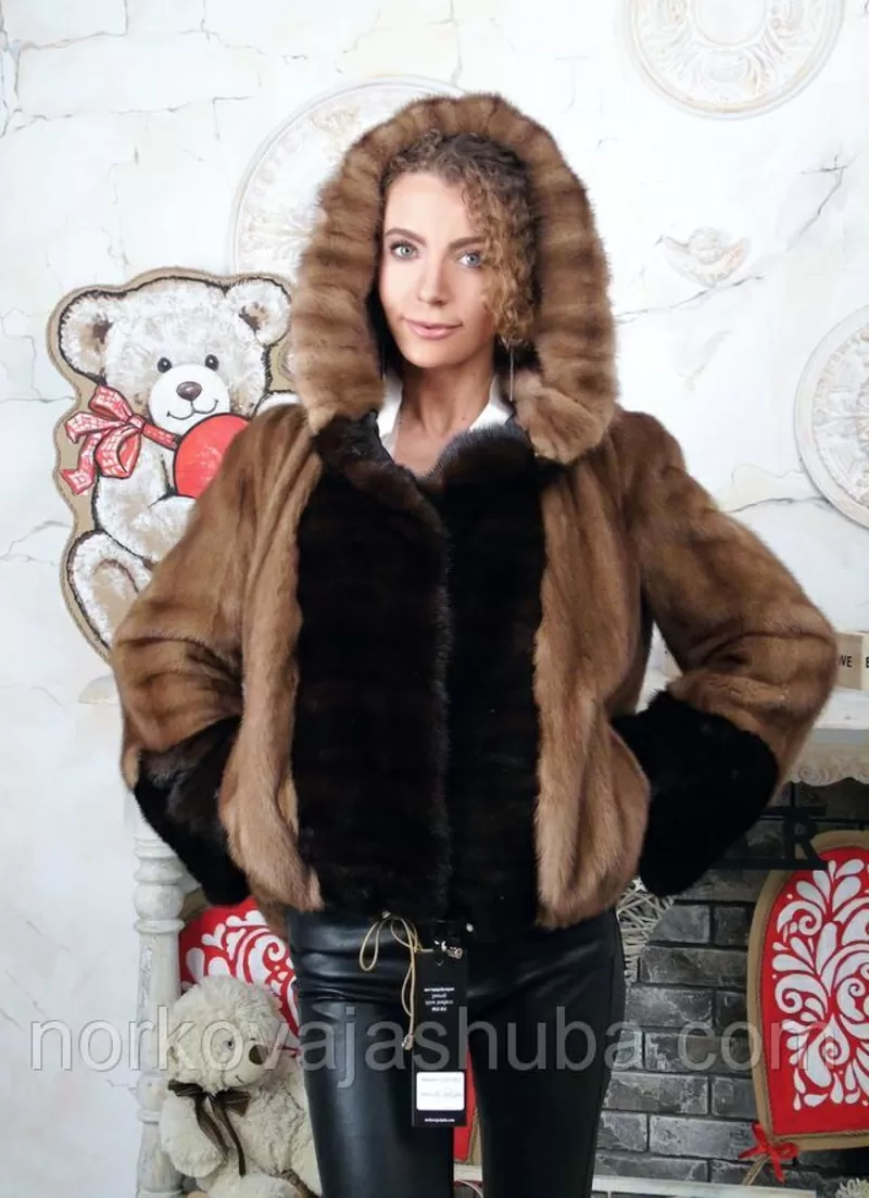 Красивая норковая шуба с капюшоном размеры 44 46 48 2