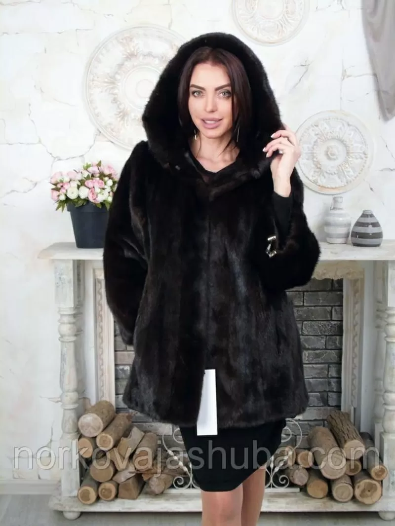 Полушубок из канадской норки с капюшоном 48 50 размеры скидки