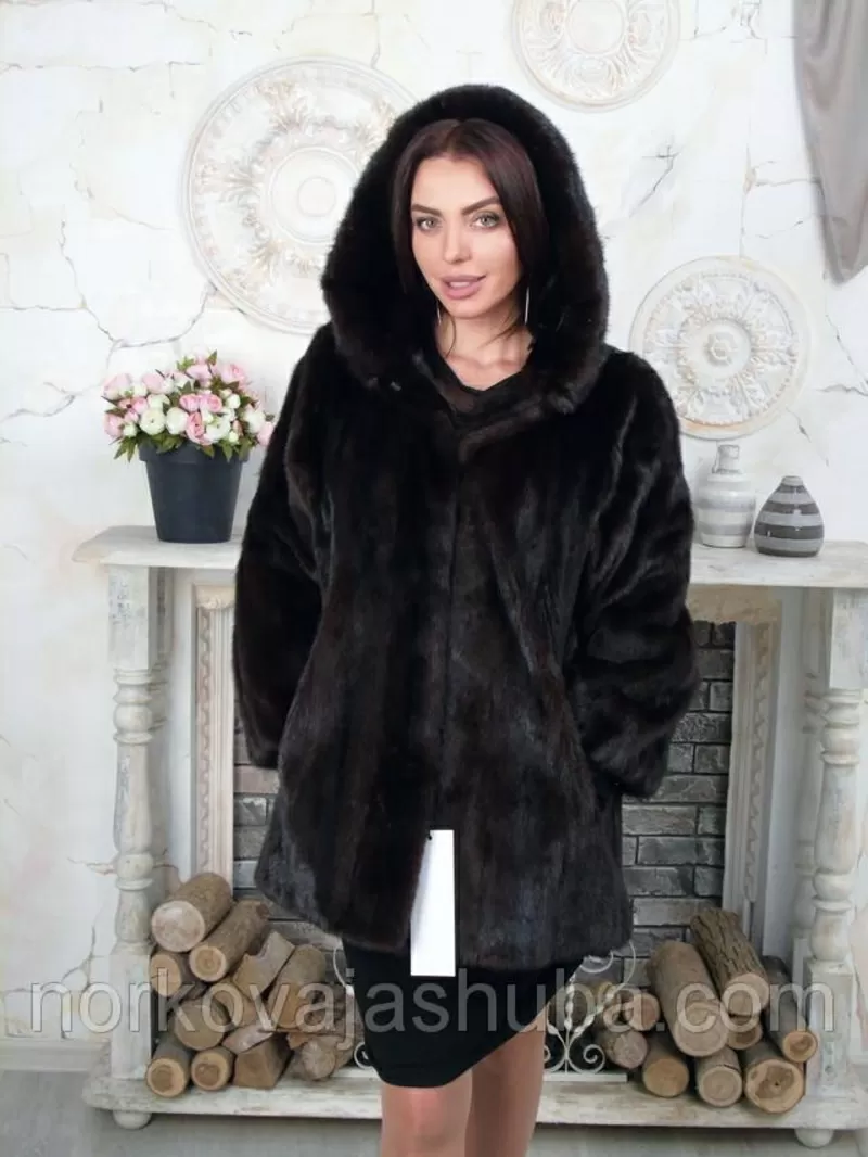 Полушубок из канадской норки с капюшоном 48 50 размеры скидки 2