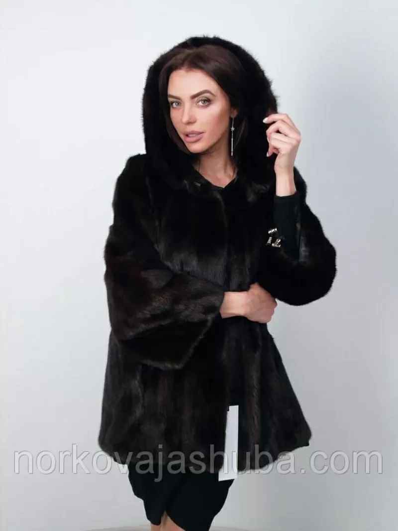 Полушубок из канадской норки с капюшоном 48 50 размеры скидки 5