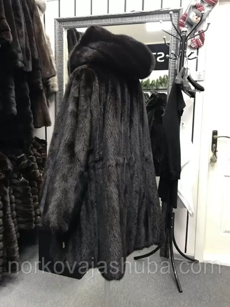 Купить норковую шубу с капюшоном большого размера 52 54 3