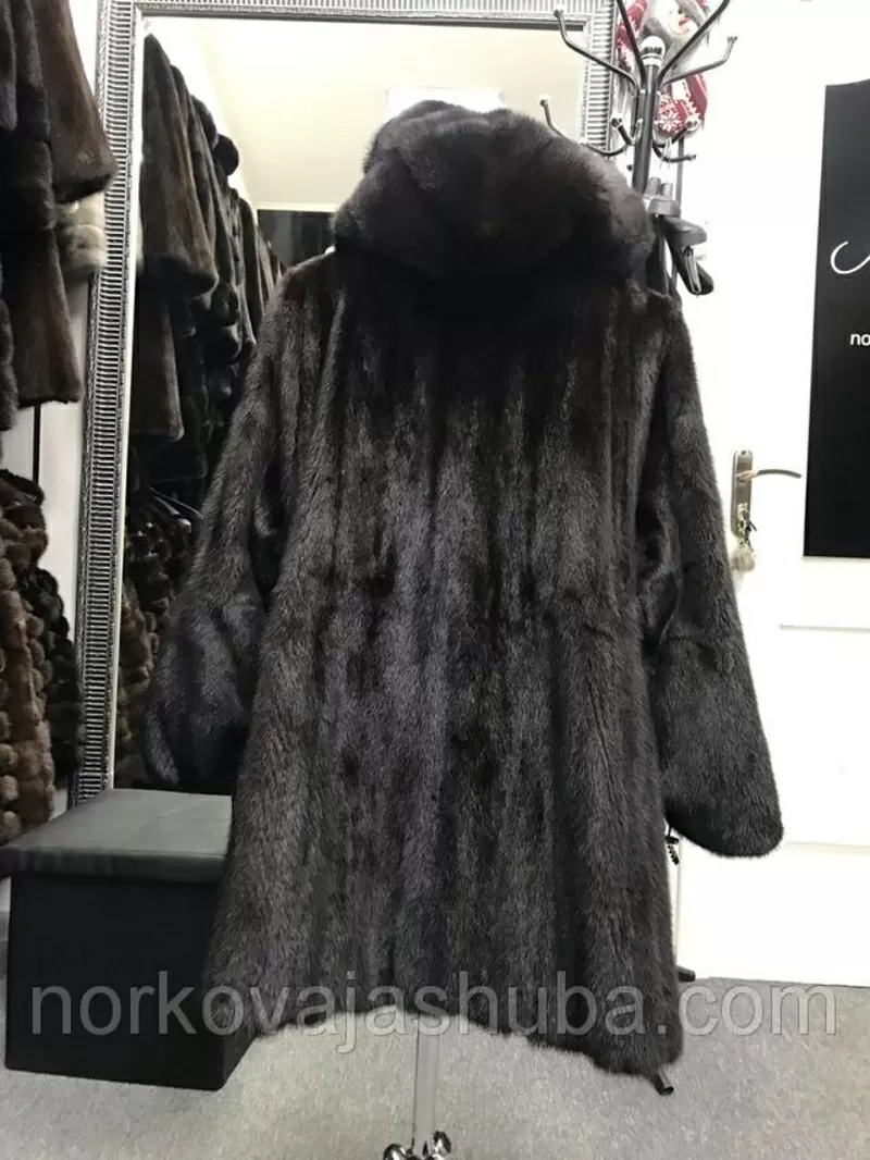 Купить норковую шубу с капюшоном большого размера 52 54 4